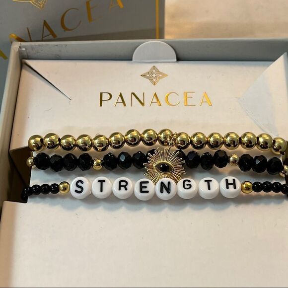 Panacea Bracelets Beaded Set of 3 Strength Stacking Gold Black - Picture 1 of 6